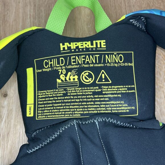 Hyperlite Wake Co Boating Life Vest Floatation Child Size 33-55 LBS Blue Green - Picture 4 of 7